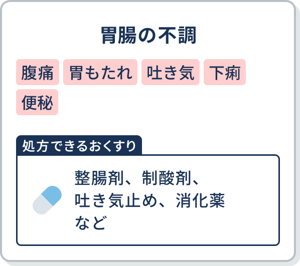 胃腸の不調 【処方できるおくすり】整腸剤、制酸剤、吐き気止め、消化薬 など