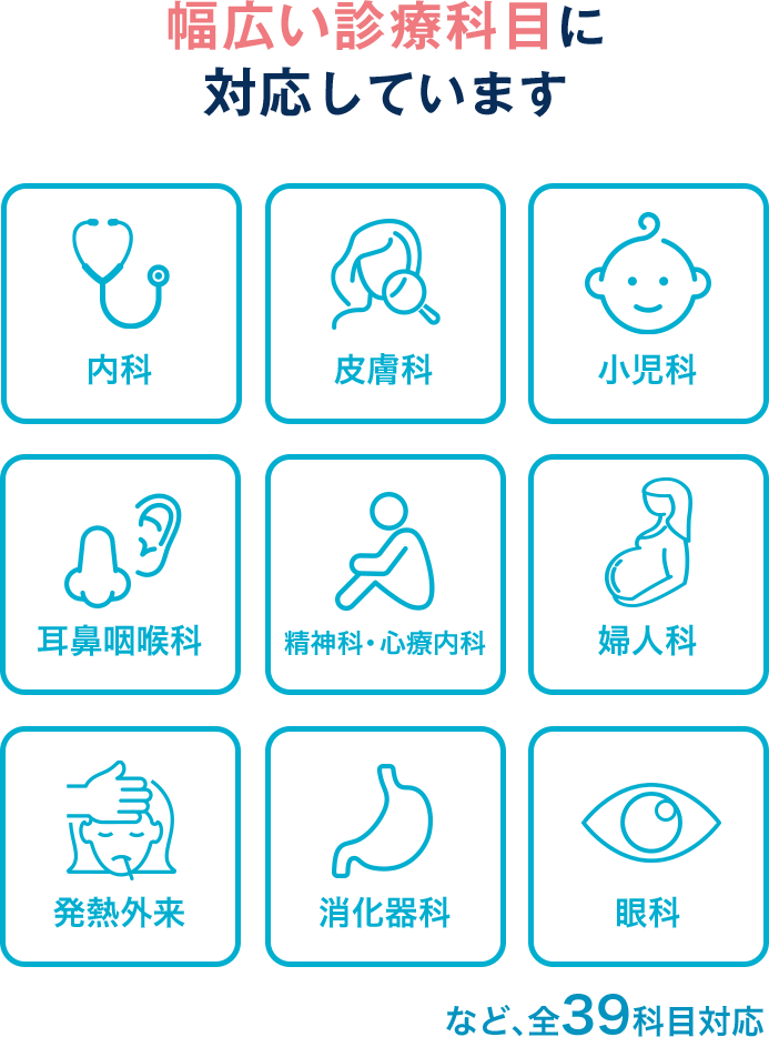 皮膚科以外にも幅広い診療科目に対応しています