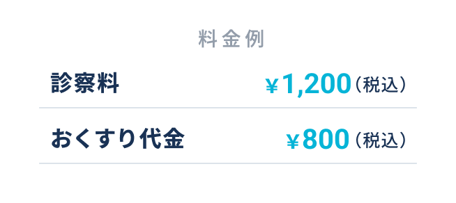 料金例 | 診察料1200円(税込) おくすり代金 800円(税込)