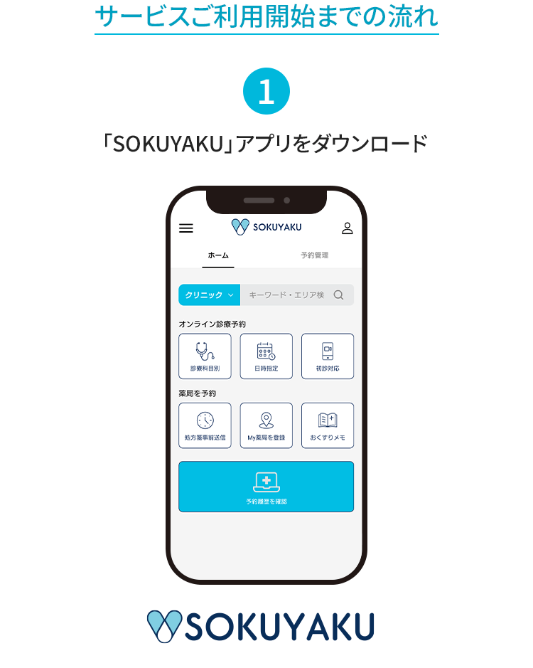 サービスご利用開始までの流れ　①「SOKUYAKU」アプリをダウンロード