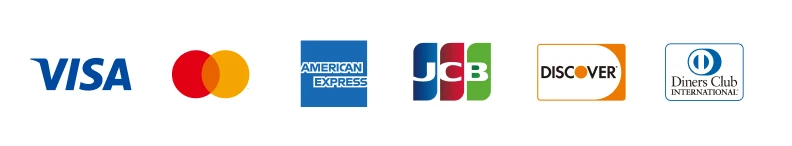 VISA、Mastercard、American Express、JCB、Discover、Diners Club